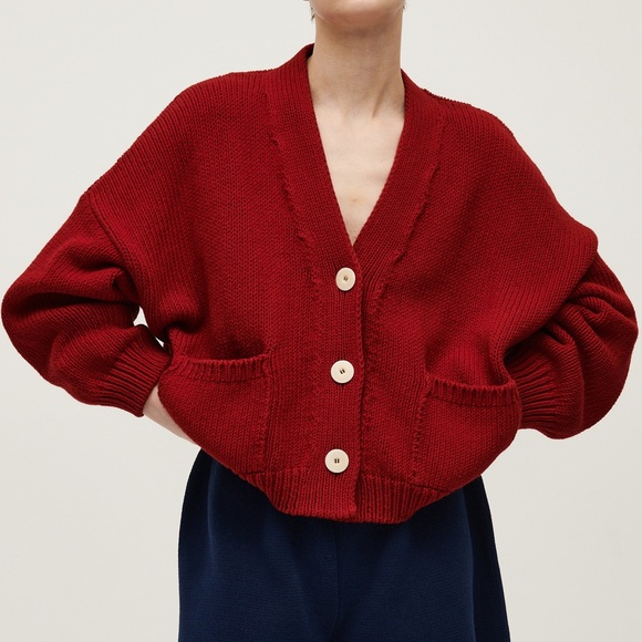 Babaa Sweaters - Babaa Organic Cotton Cardigan 22 Persephone Red